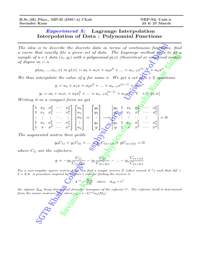 E 05 Interpolation NEP BScHPS2 CLab MP2!21!03 2026 | PDF ...