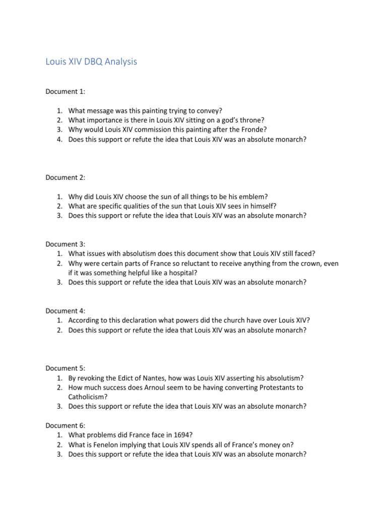 Louis XIV DBQ Analysis | PDF