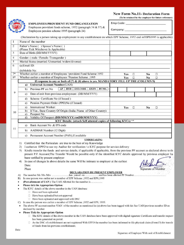 EPF Form 11 Self Declaration Form 1086x1536 | PDF