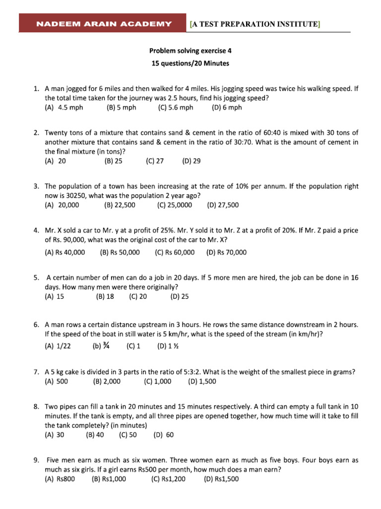 Problem Solving Tests 04 | PDF