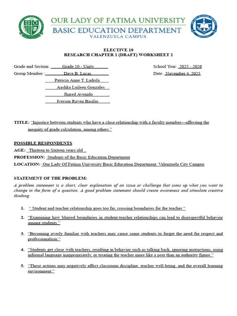 Worksheet Group Chapter 1 Draft 2 | PDF | Teachers | Cognition