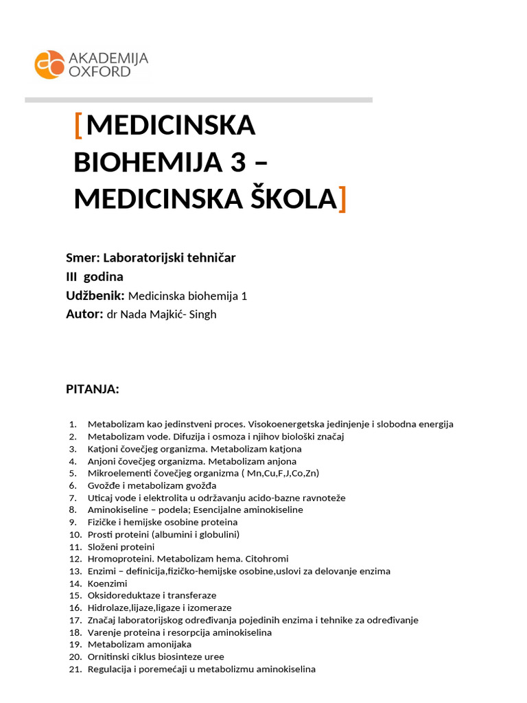3 Medicinska Biohemija | PDF