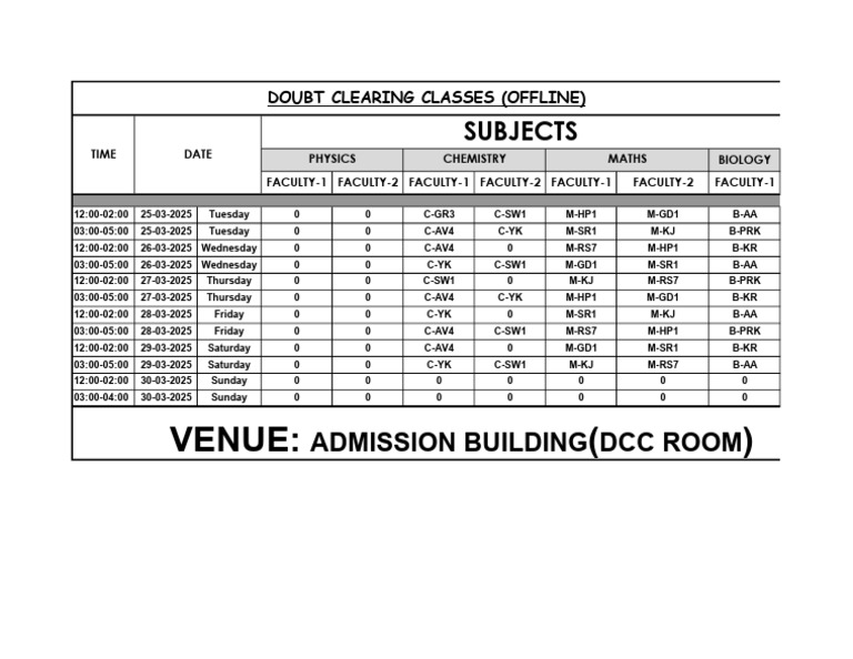 Offline DCC Time Table Jr. Middle Wing 25 To 30 March 2025 | PDF