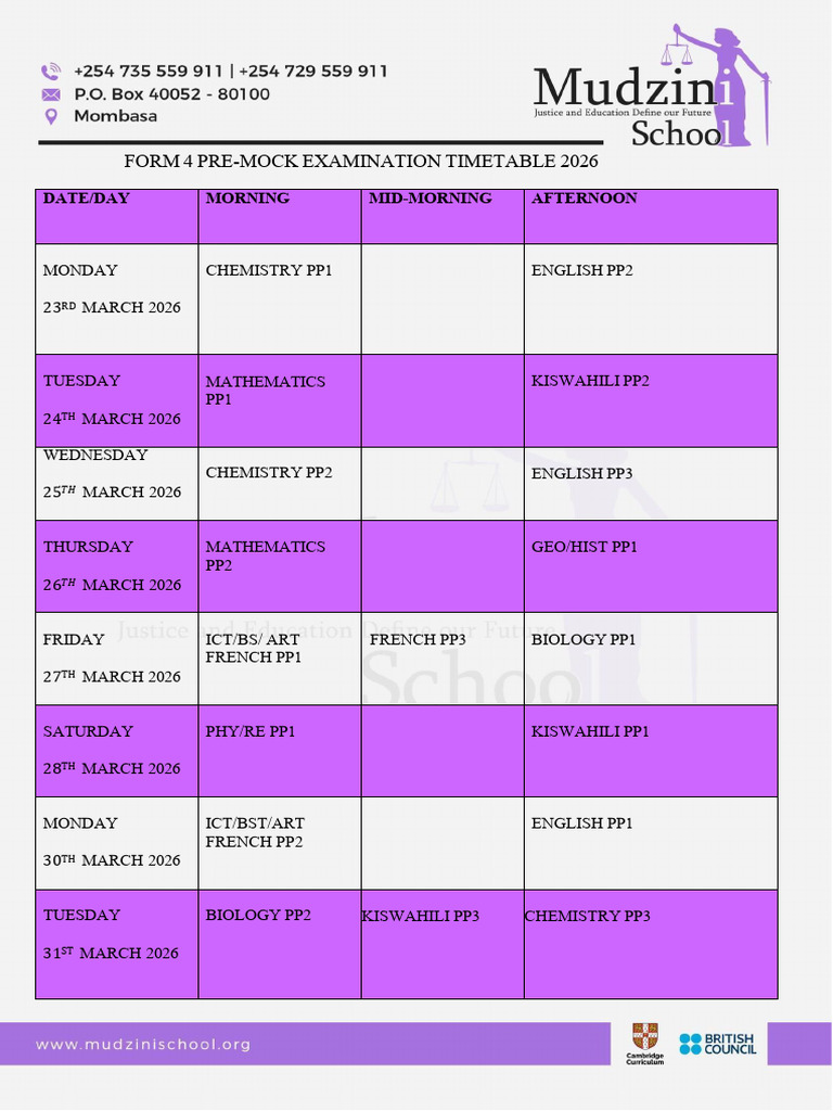 Pre-Mock Timetable 2026 | PDF