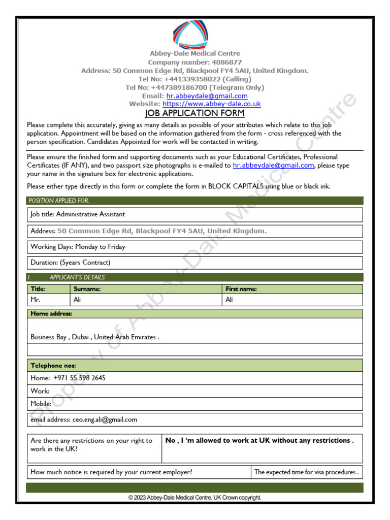Abbey-Dale Medical Centre-Application-Form and Online Interview Eng ...