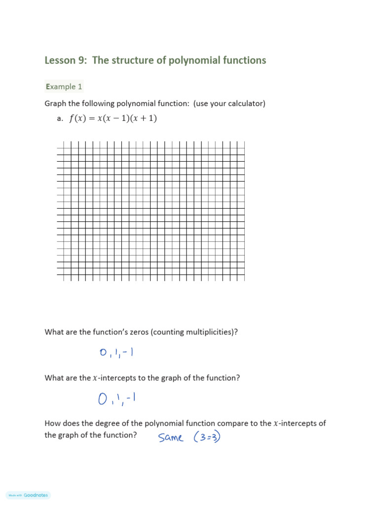 Lesson 9: The Structure of Polynomial Functions: Xample 1 | PDF ...