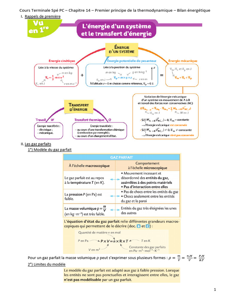 T Spe PC - Chapitre 14 - Premier Principe de La Thermodynamique | PDF ...
