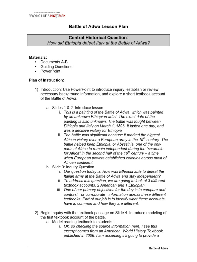 Battle of Adwa Teacher Materials | PDF | Ethiopia