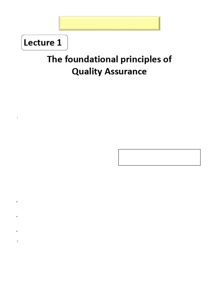 Lecture 1 Principles of QA | PDF | Quality Assurance | Quality