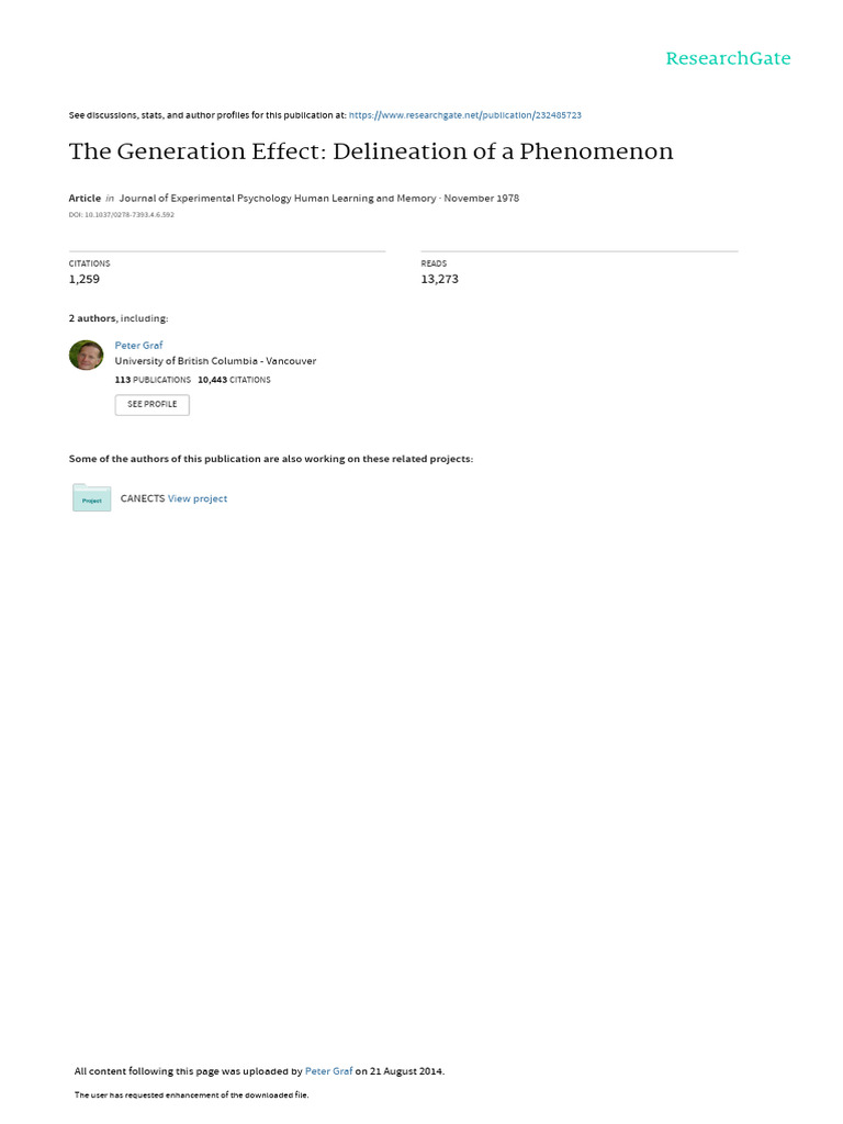 The Generation Effect Delineation of A Phenomenon | PDF | Recall ...