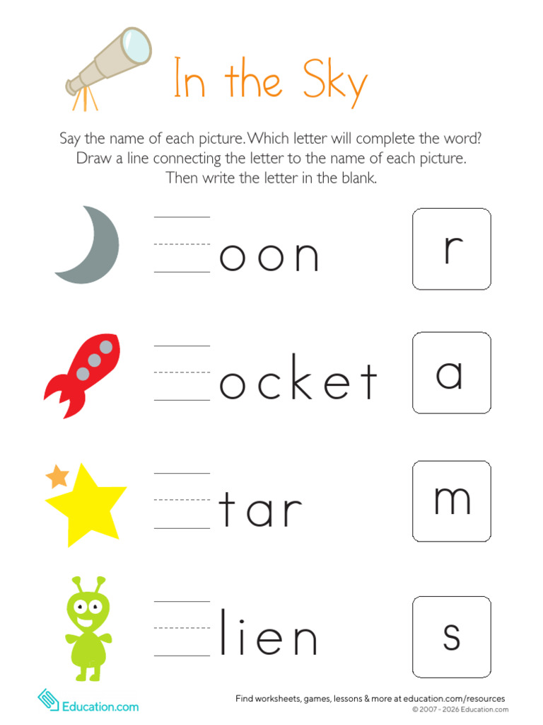 Fill The Blanks Sky Kindergarten | PDF