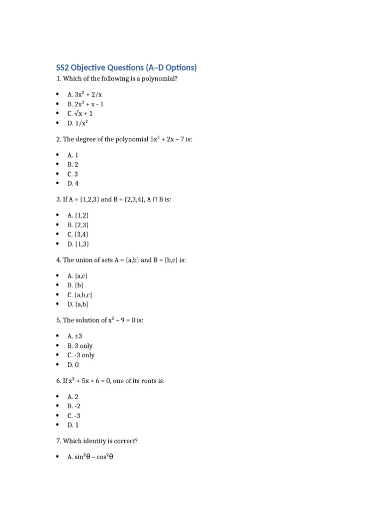 SS2 Objectives | PDF