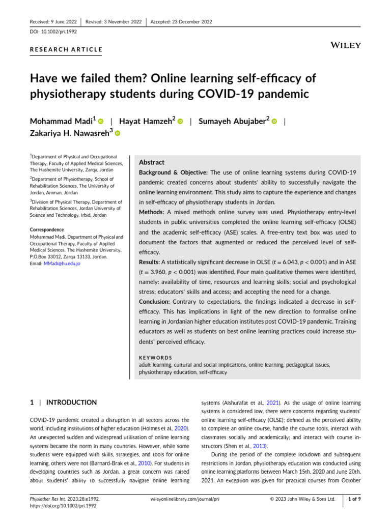 EBSCO FullText 10 - 22 - 2025 2 | PDF | Physical Therapy | Jordan