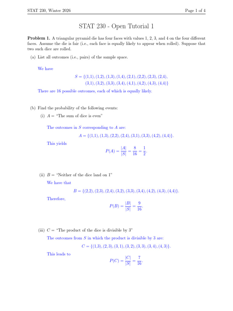 Open Tutorial 1 Solutions | PDF | Mathematical Analysis | Probability ...