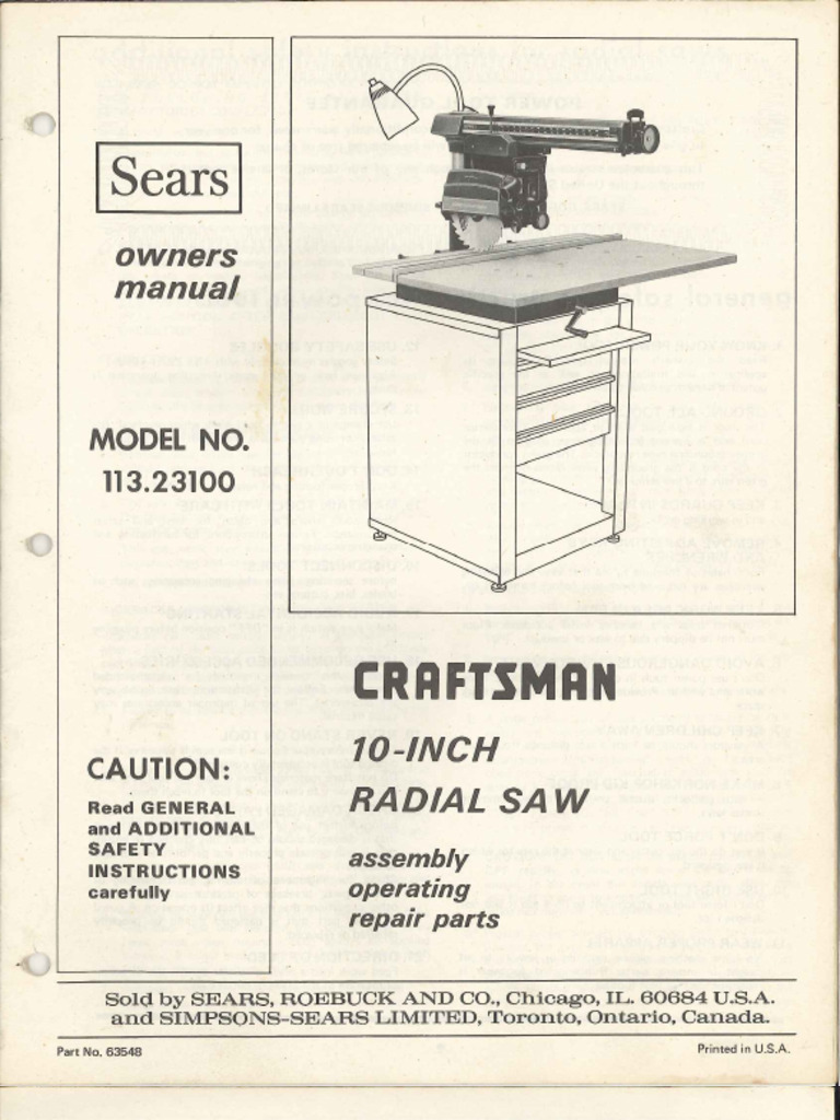 Craftsman Radial Arm Saw | PDF