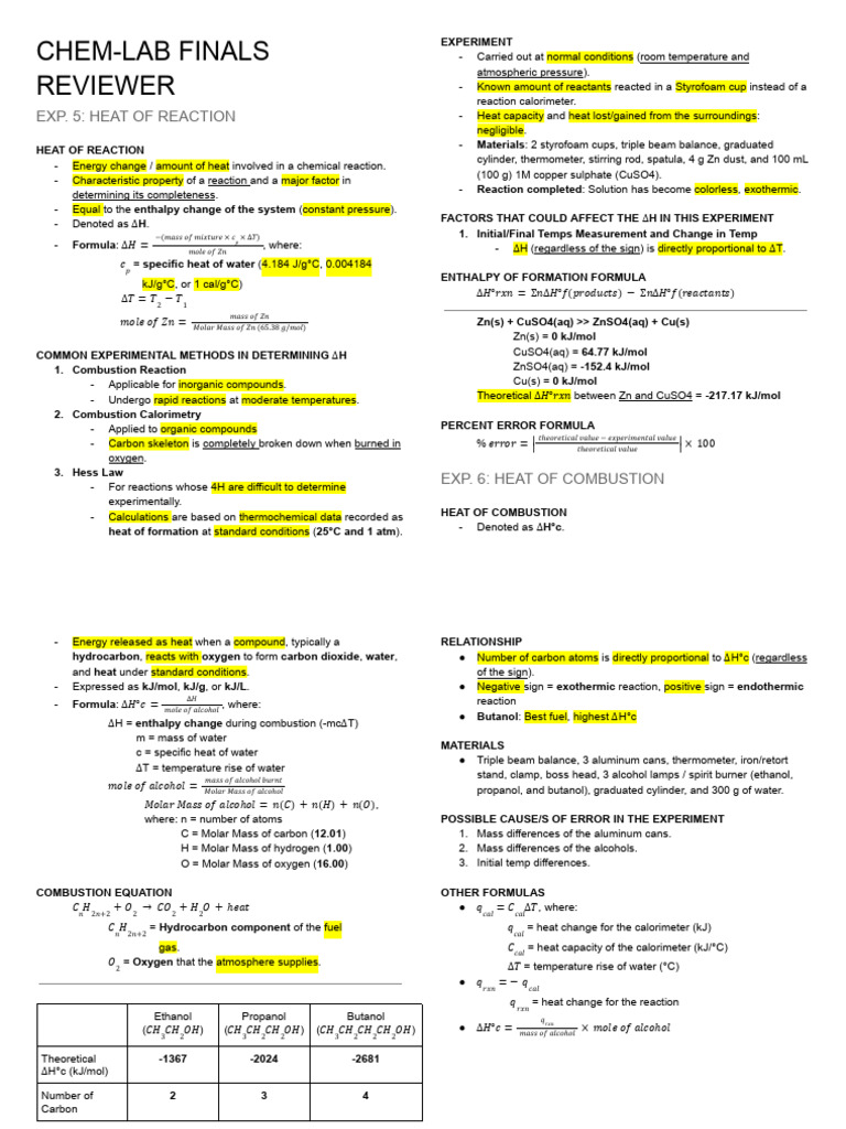 Chem-Lab Finals Reviewer | PDF | Combustion | Chemistry