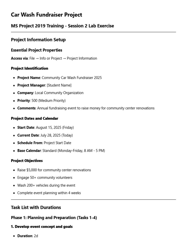 Car Wash Fundraiser Project - Session 2 Lab Exercise | PDF | Project ...