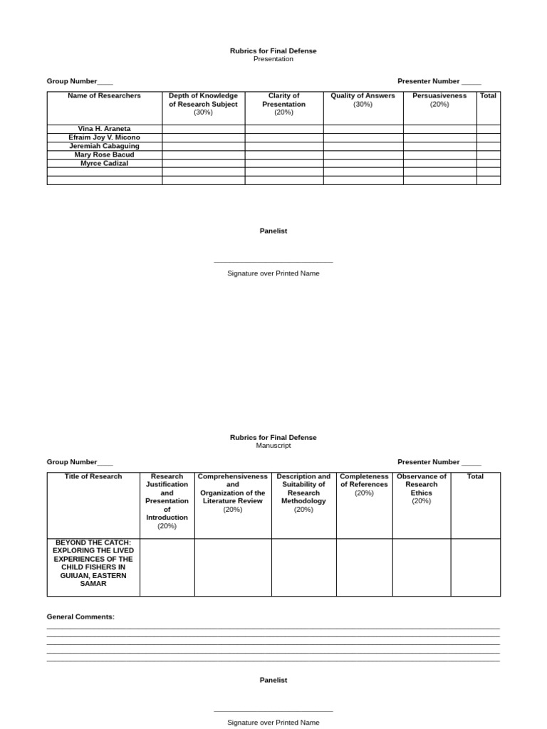 Rubrics For Pre Defense | PDF | Procedural Knowledge | Methodology