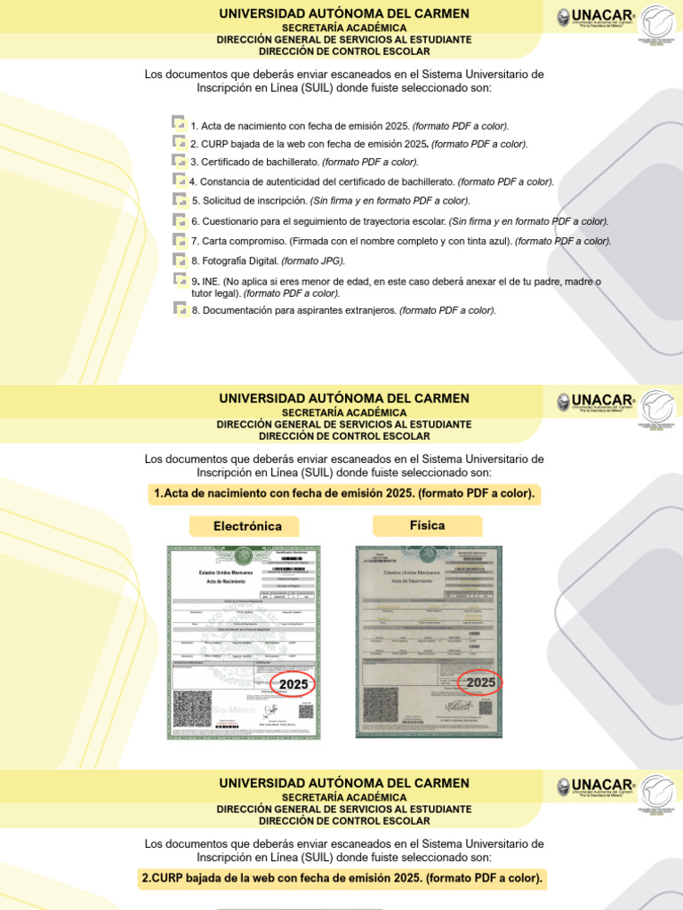 Guia Documentacion 2025 Licenciatura | PDF | Certificado de nacimiento