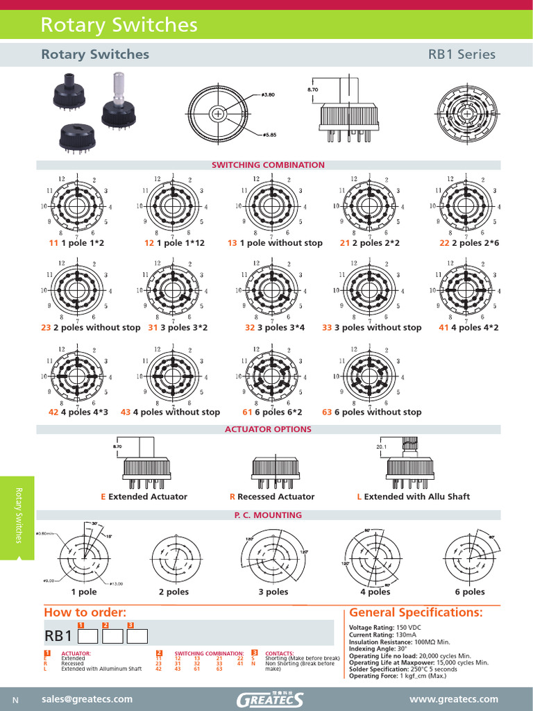Rotary Switches: RB1 Series | PDF | Switch | Power (Physics)