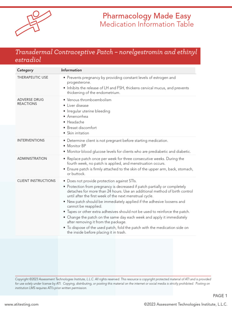 ATI PME MIT Reproductive Transdermal Contraceptive Patch | PDF ...
