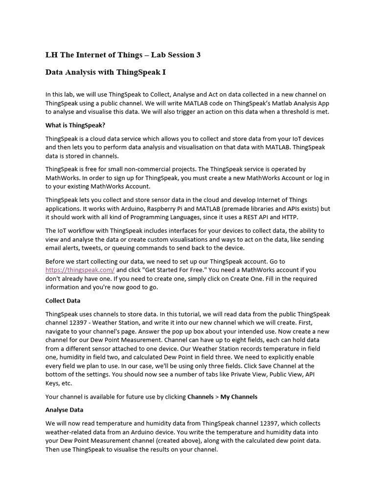 LAB 3 - Data Analysis With Thingspeak I | PDF | Computing