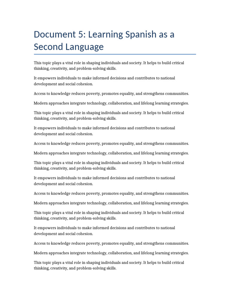 Document 5: Learning Spanish As A Second Language | PDF | Creativity ...