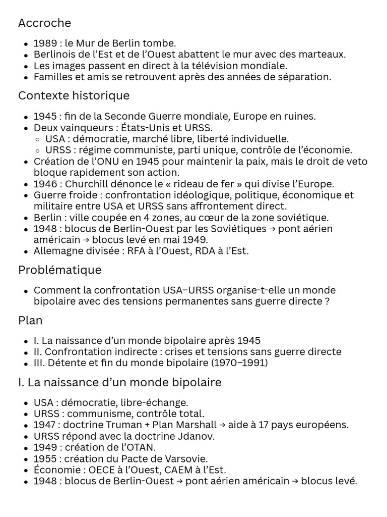 ? Fiche de Révision - Développement Construit-2 | PDF | Guerre froide ...