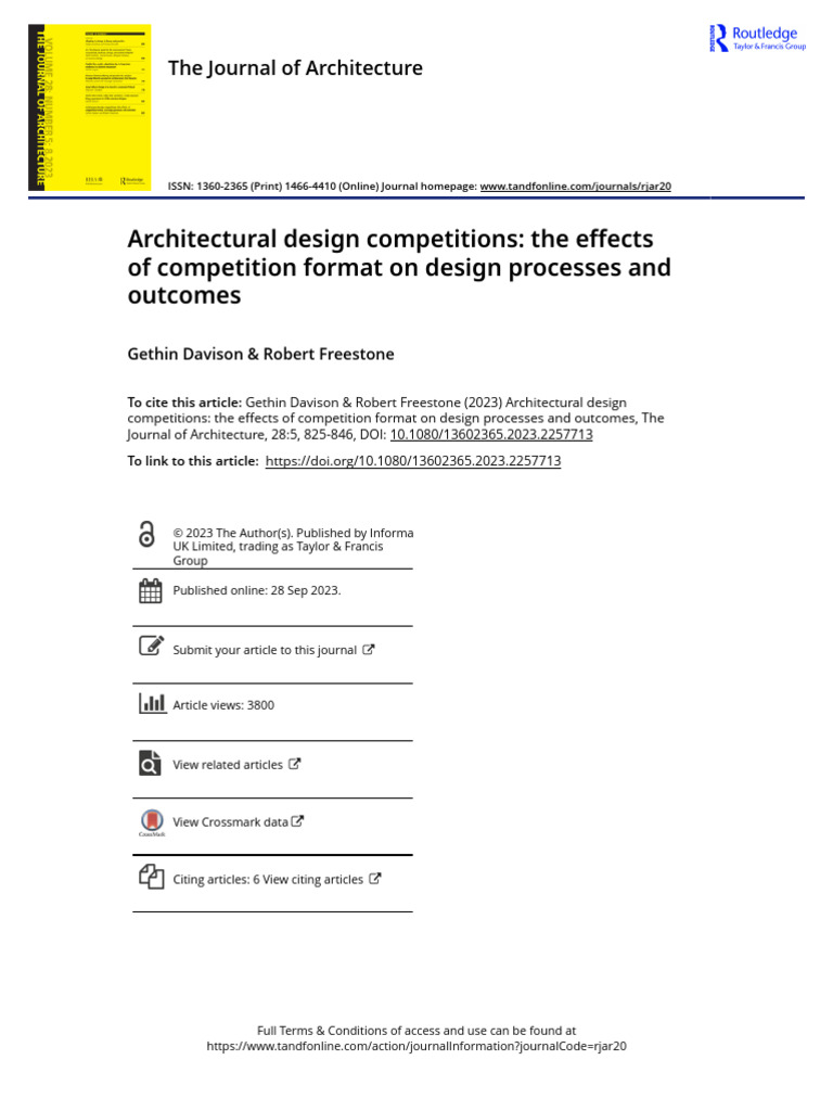 Architectural Design Competitions The Effects of Competition Format On ...