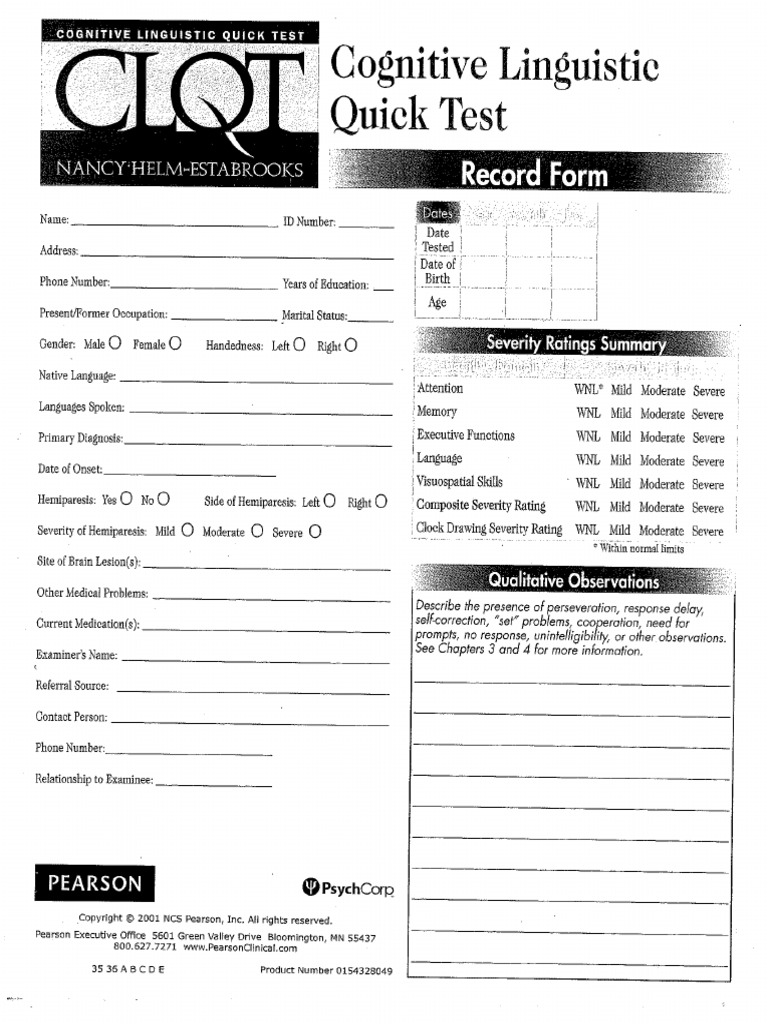 CLQT Record Form | PDF