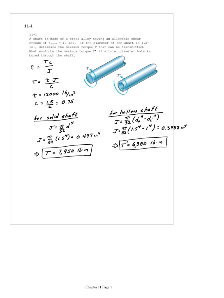 Mechanics of Materials Chapter 11 Torque Solutions | PDF