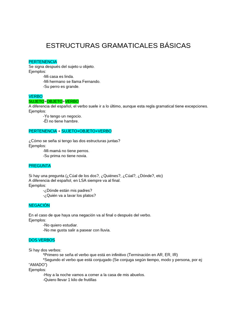 Estructuras Gramaticales Básicas | PDF