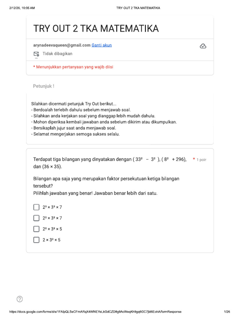 Tryout TKA MTK 2 | PDF