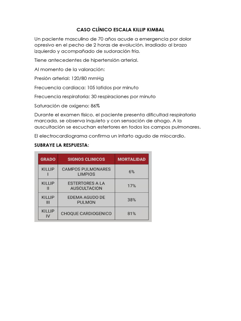 Caso Clínico Escala Killip Kimbal.. | PDF