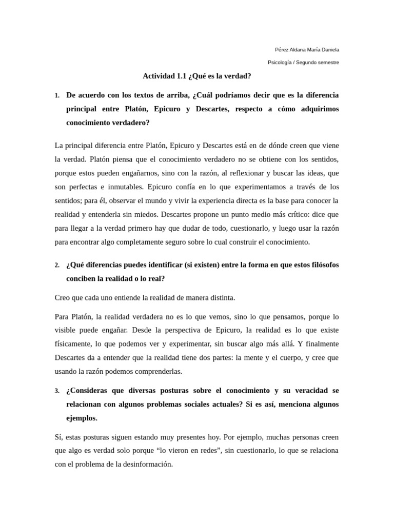 Act 1.1 ¿Qué Es La Verdad | PDF | Verdad | René Descartes