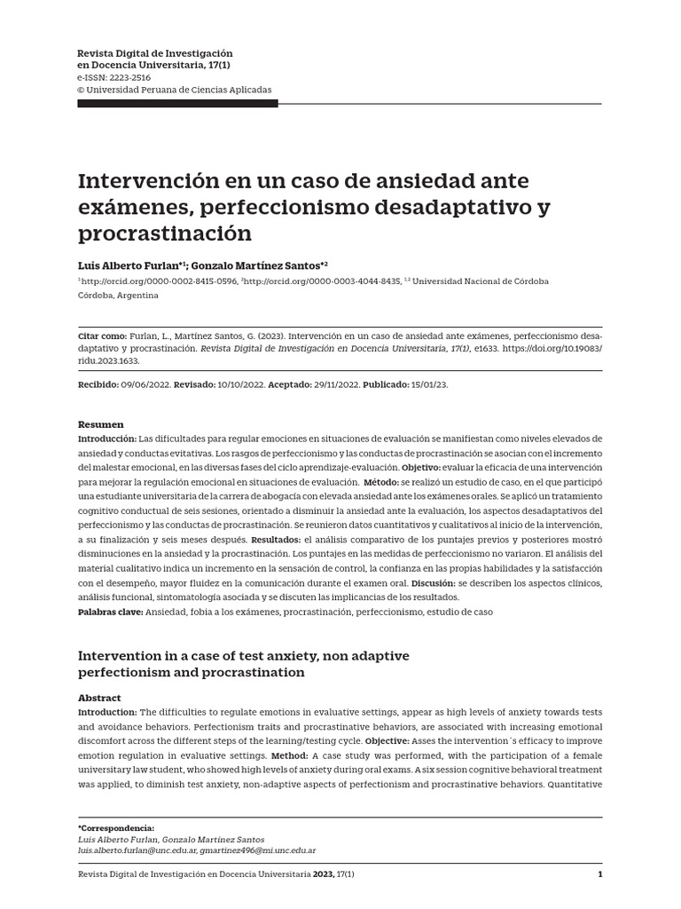 Intervencion en Un Caso de Ansiedad Ante Examenes | PDF | Las emociones ...
