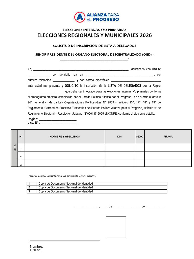 Solicitud de Inscripcion de Lista de Delegados | PDF
