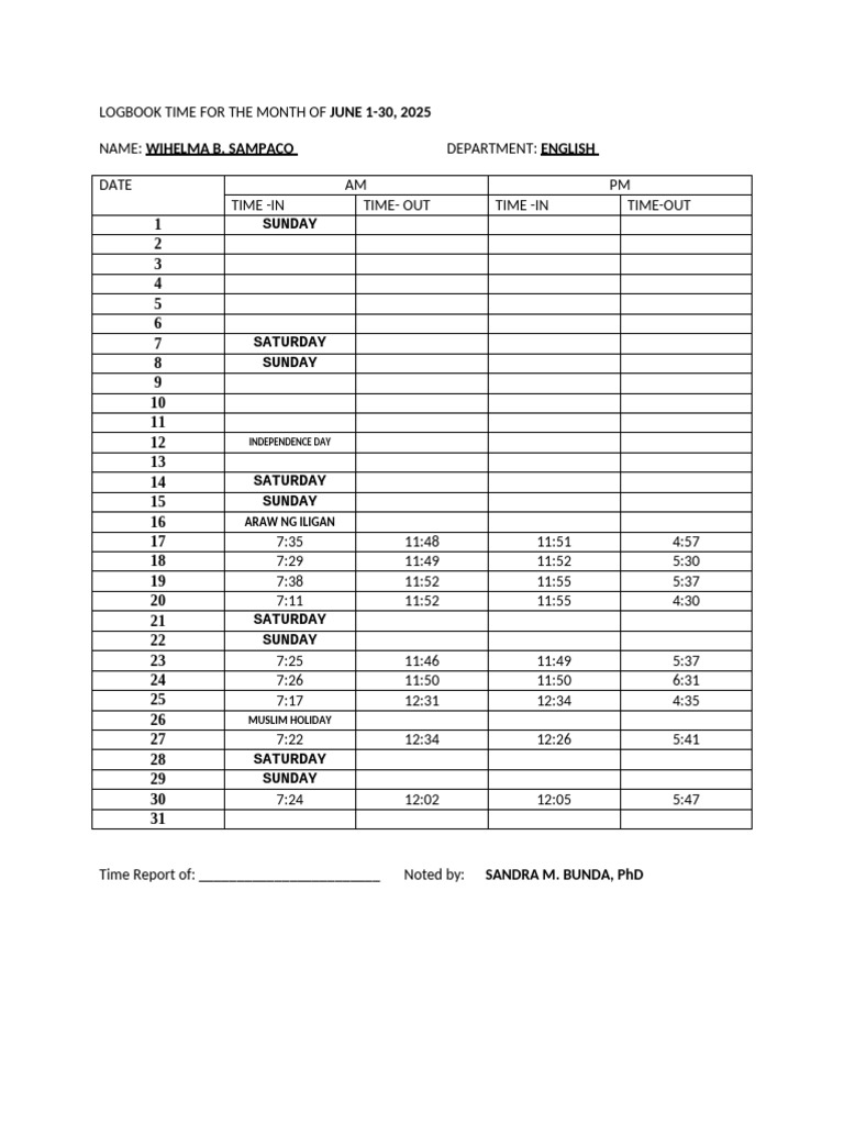 Logbook Time For The Month of | PDF