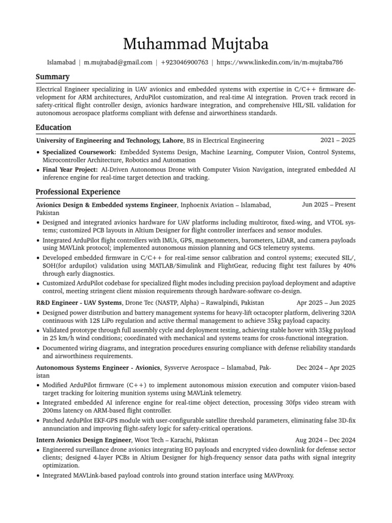 M.Mujtaba CV-1 | PDF | Unmanned Aerial Vehicle | Avionics