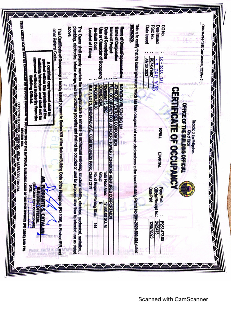 JVCT Occupancy Permit | PDF