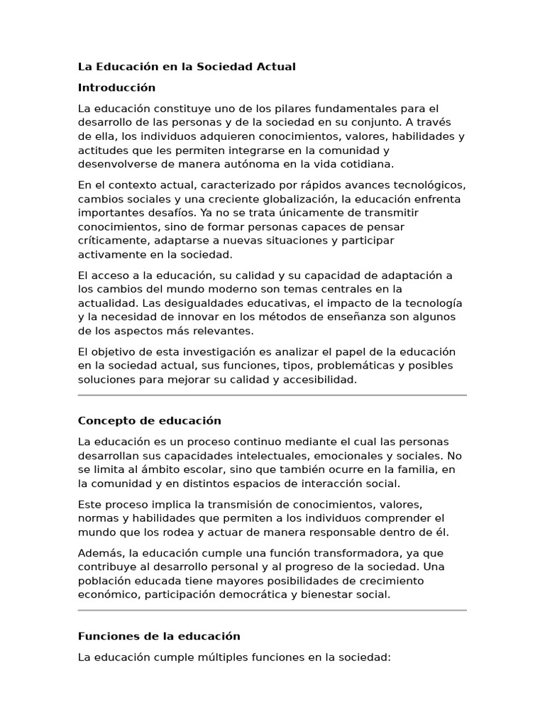 La Educación en La Sociedad Actual | PDF | Enseñando | Sociedad