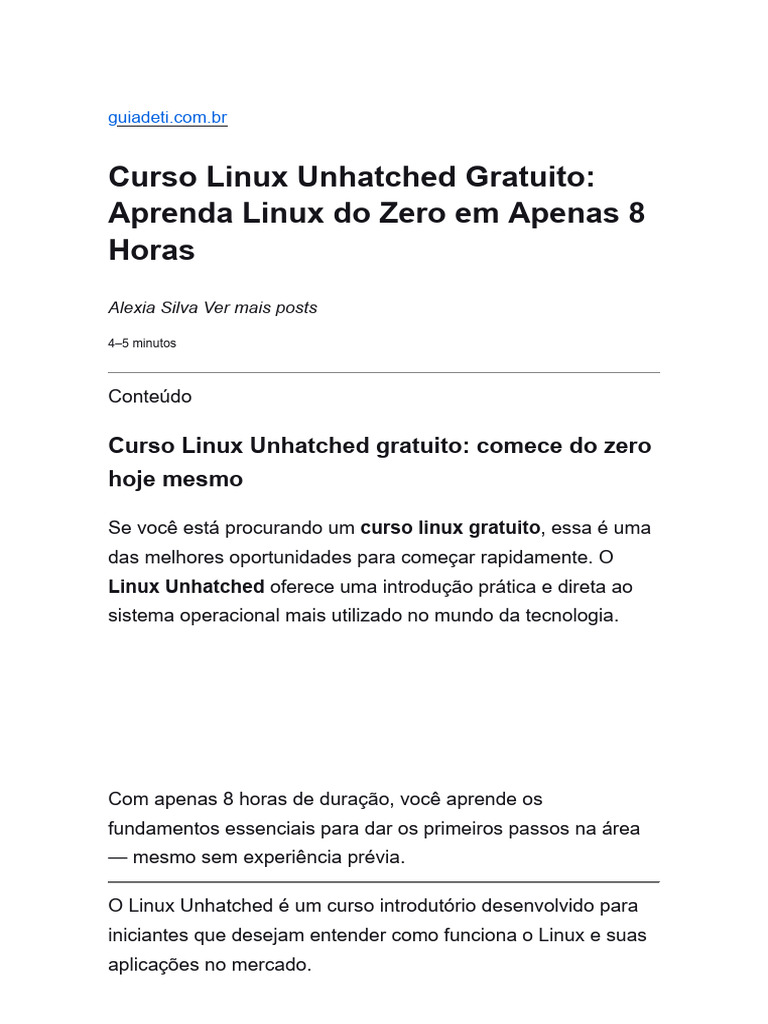 Curso Linux Unhatched - Aprenda Linux Do Zero | PDF | Linux | Aprendizado