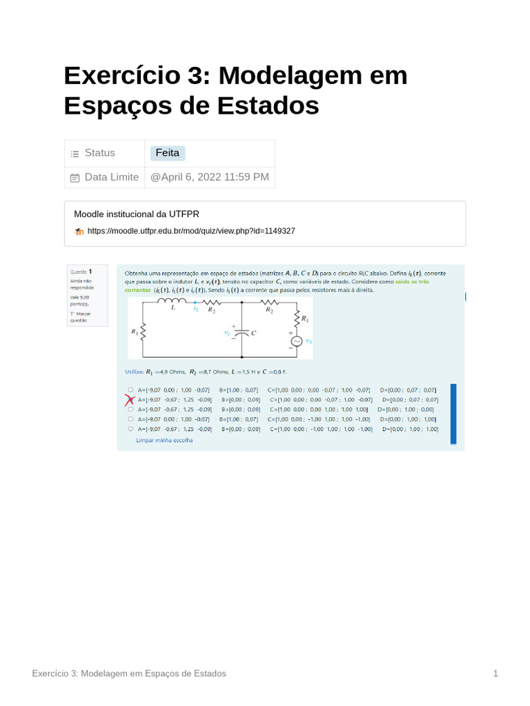 Exerccio 3 Modelagem em Espaos de Estados | PDF