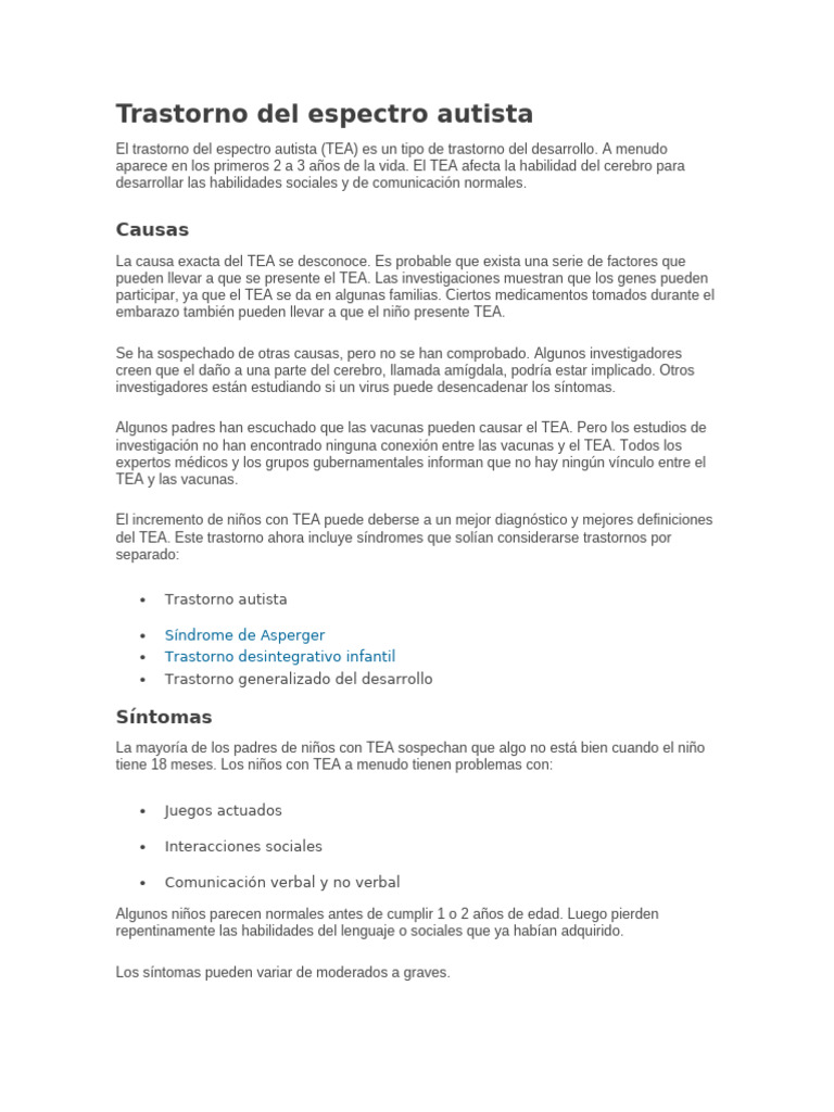 Trastorno Del Espectro Autista | PDF | Autismo | Medicina CLINICA