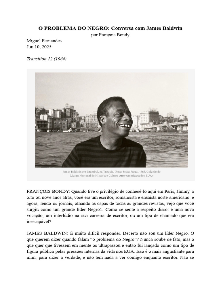 (BONDY, F.) O PROBLEMA DO NEGRO - Conversa Com James Baldwin | PDF