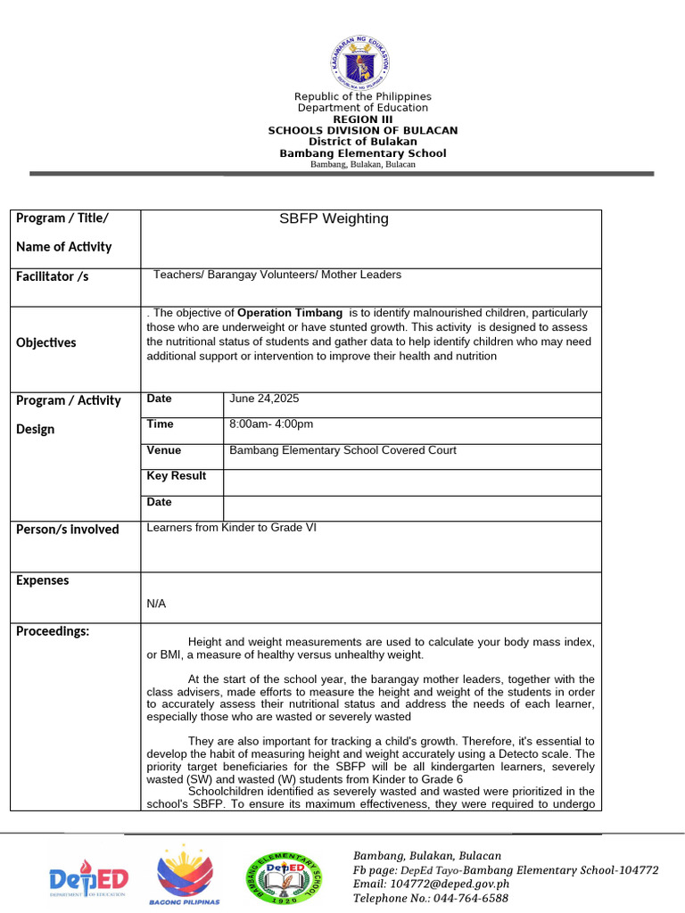 SBFP Operation Timbang '25 | PDF