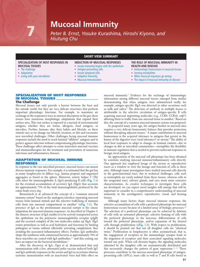007 Mucosal Immunity | PDF | Immune System | T Helper Cell