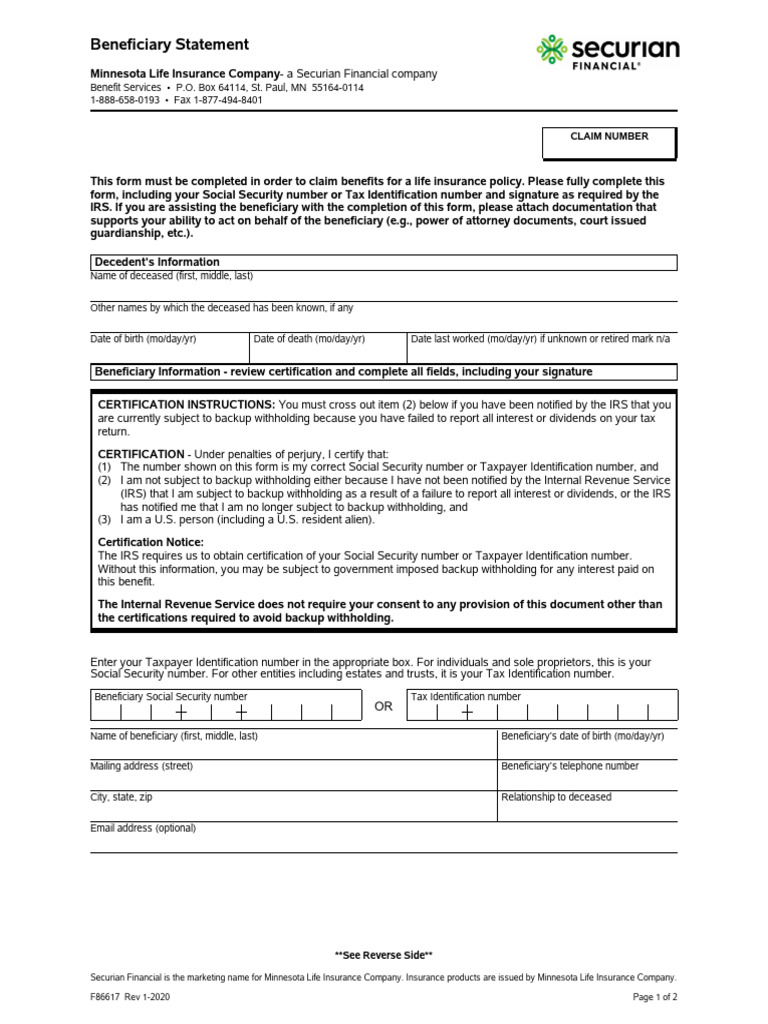 Beneficiary Statement ML | PDF | Fraud | Social Security (United States)