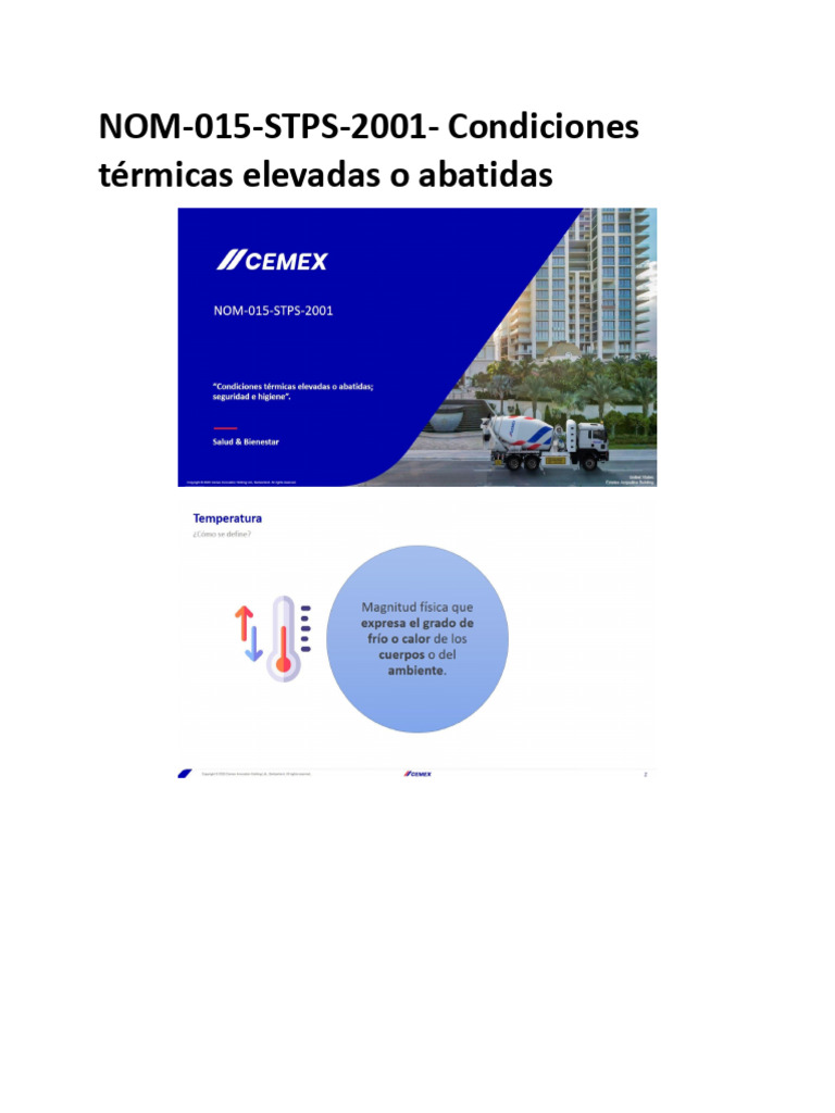 NOM-015-STPS-2001 - Condiciones Térmicas Elevadas o Abatidas | PDF