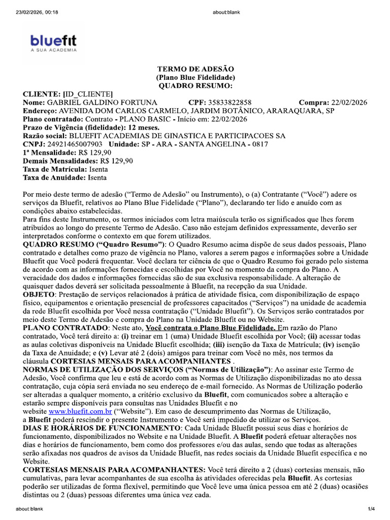 Contrato Blue Fit | PDF